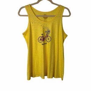Life Is Good Womens S Classic Fit Yellow Tank Top With Bicycle Graphic